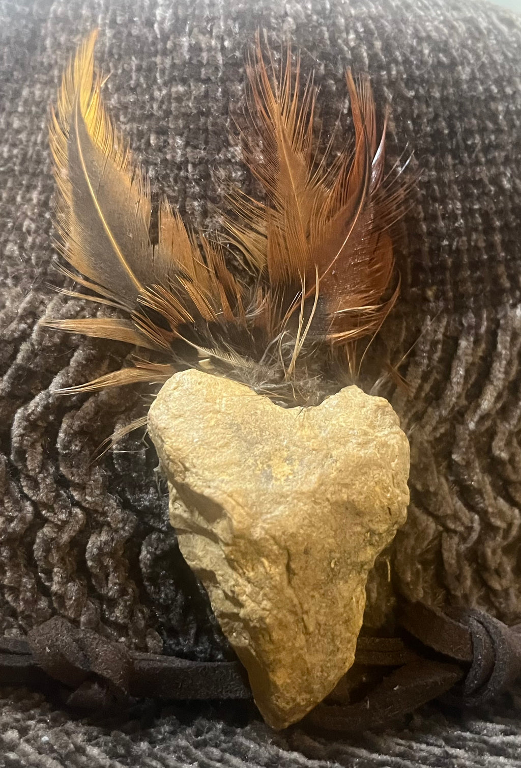 Heart Rock Feather Hat Pin