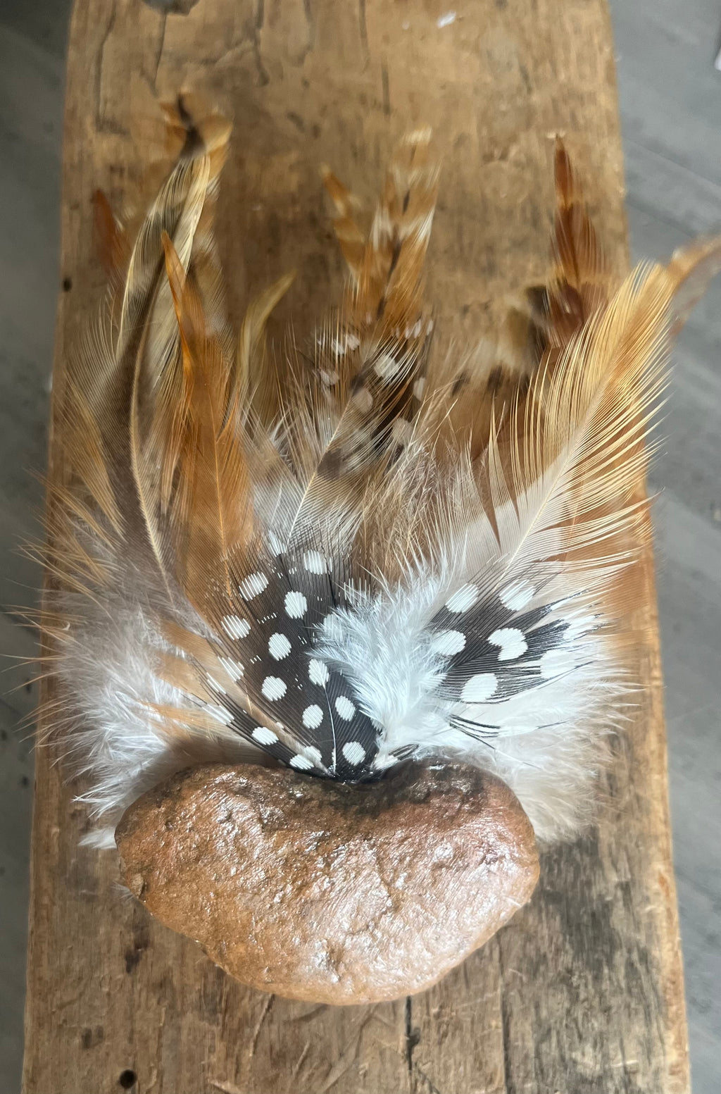 Heart Rock Feather Hat Pin