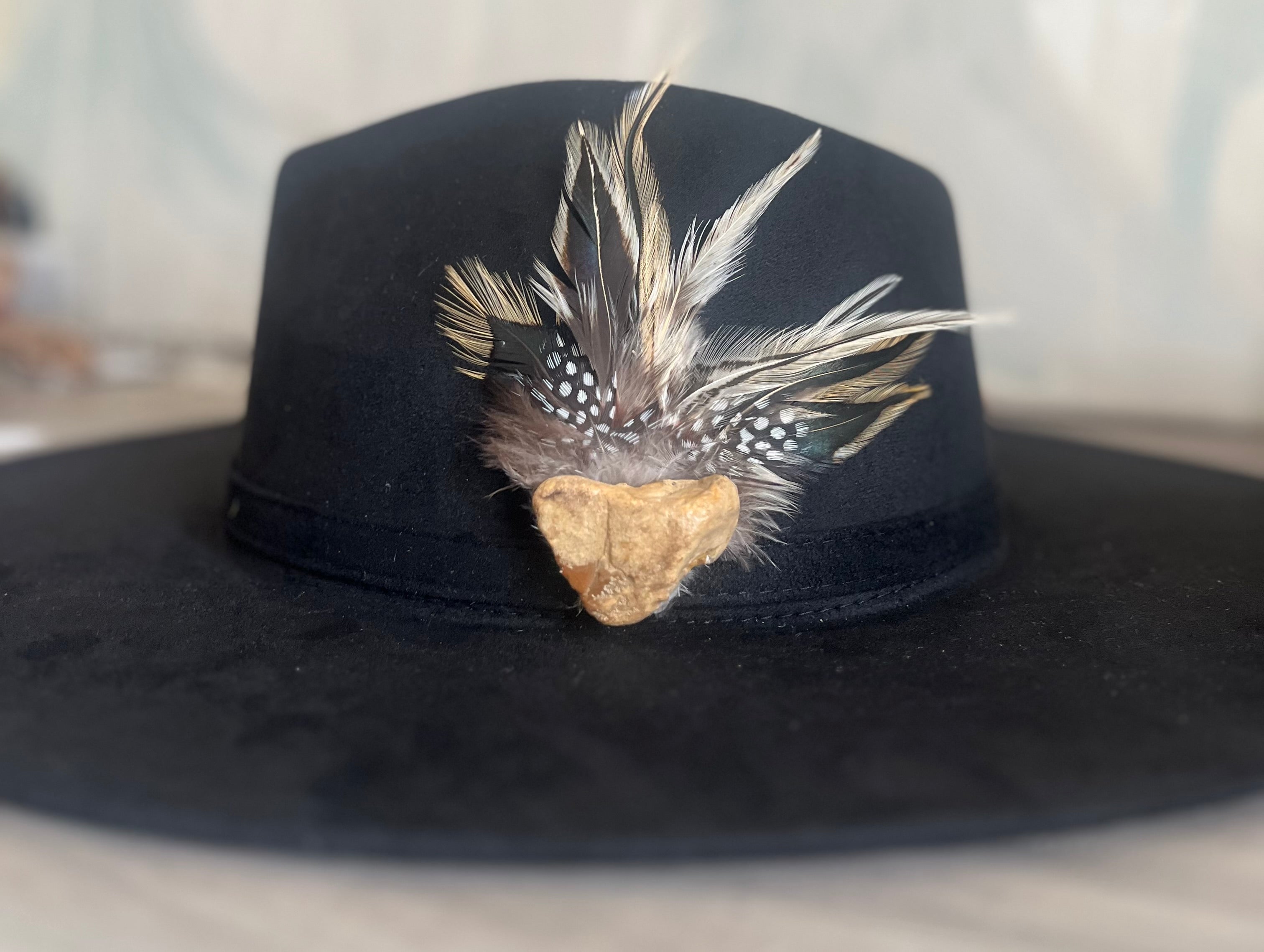 Heart Rock Feather Hat Pin