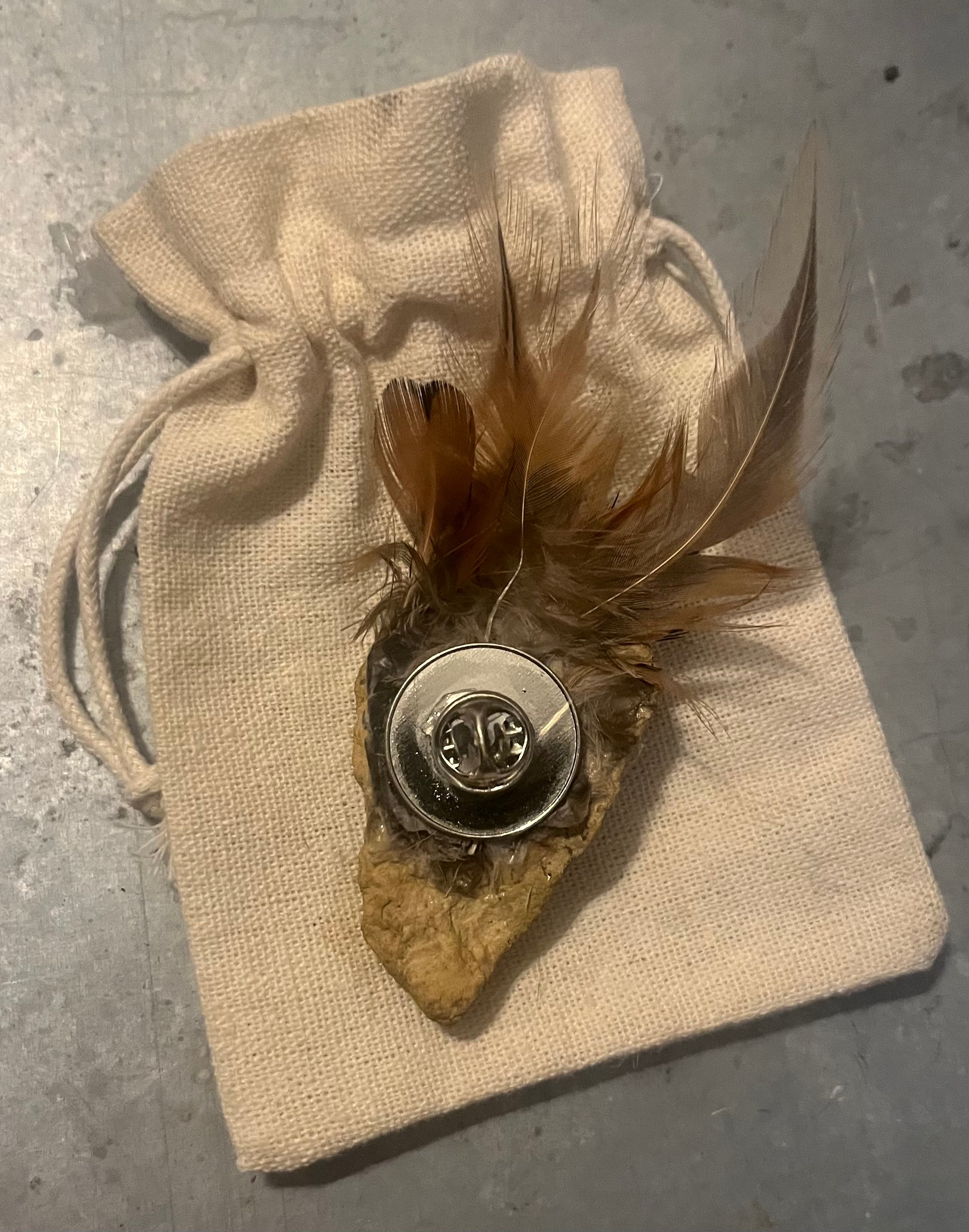 Heart Rock Feather Hat Pin
