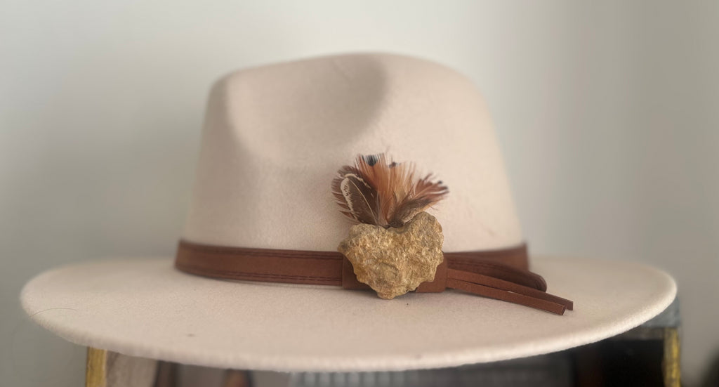 Heart Rock Feather Hat Pin