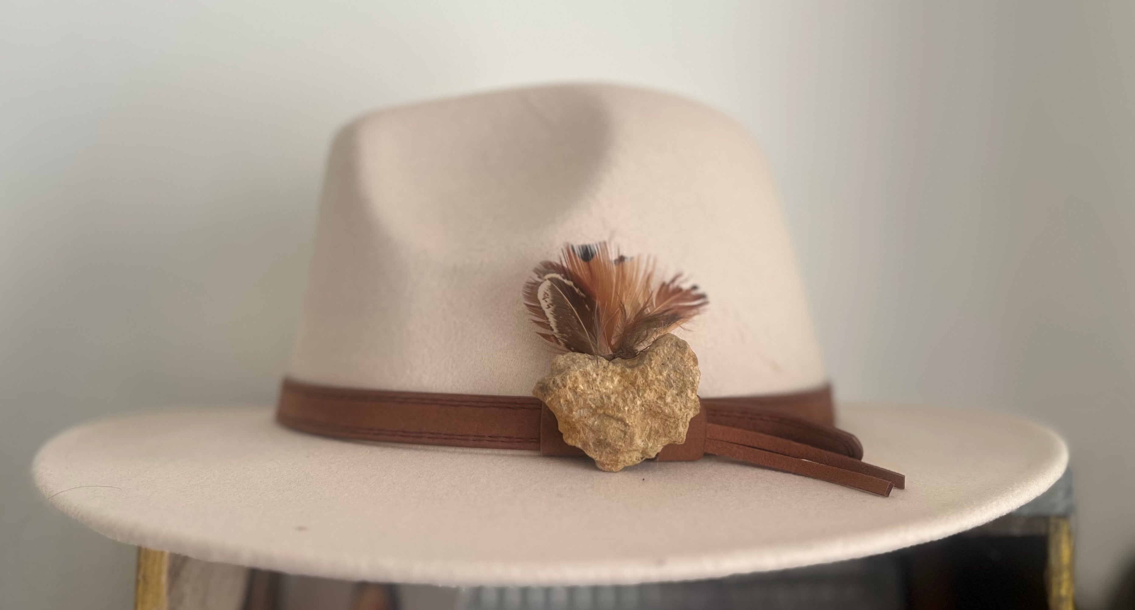 Heart Rock Feather Hat Pin