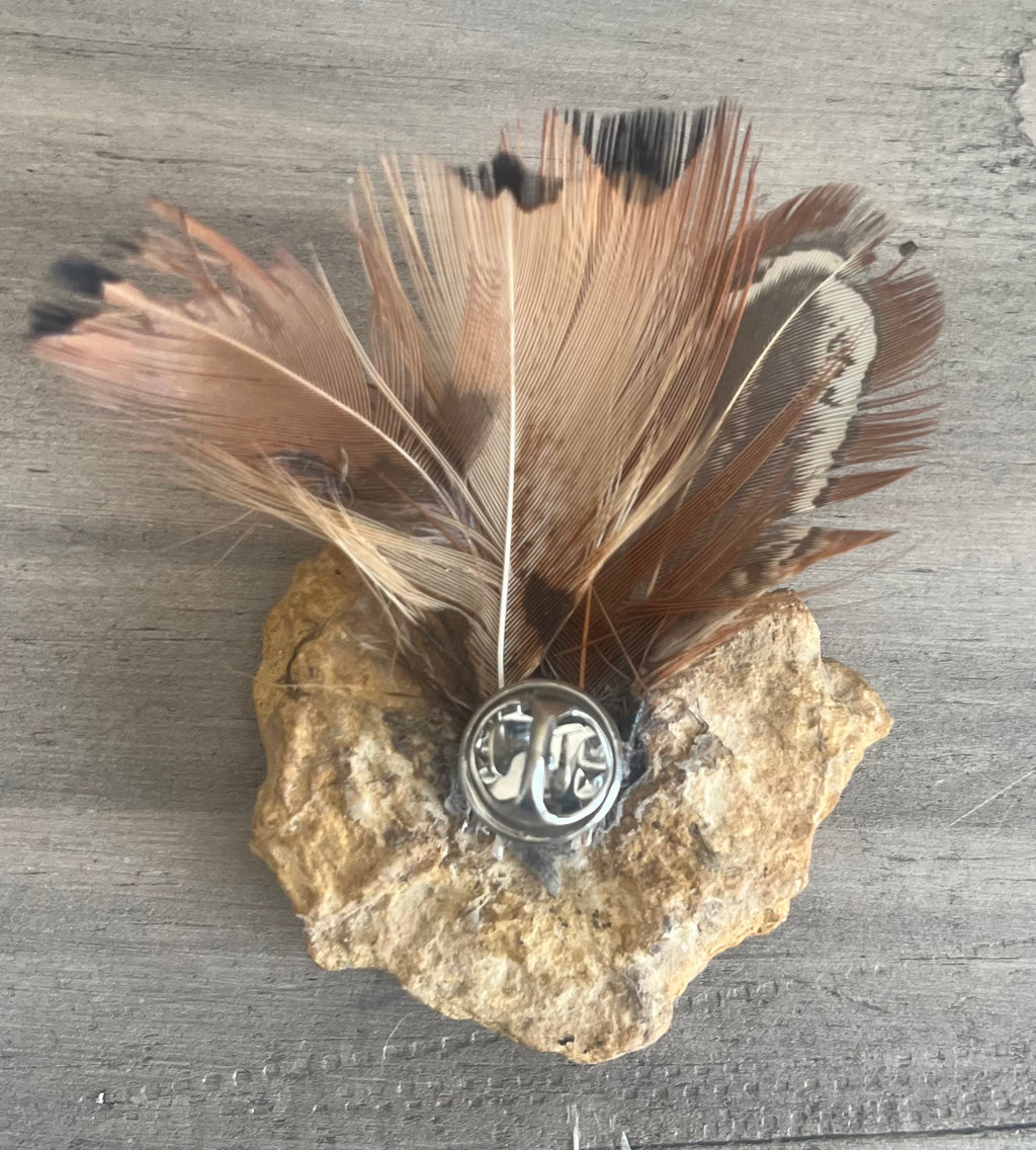 Heart Rock Feather Hat Pin