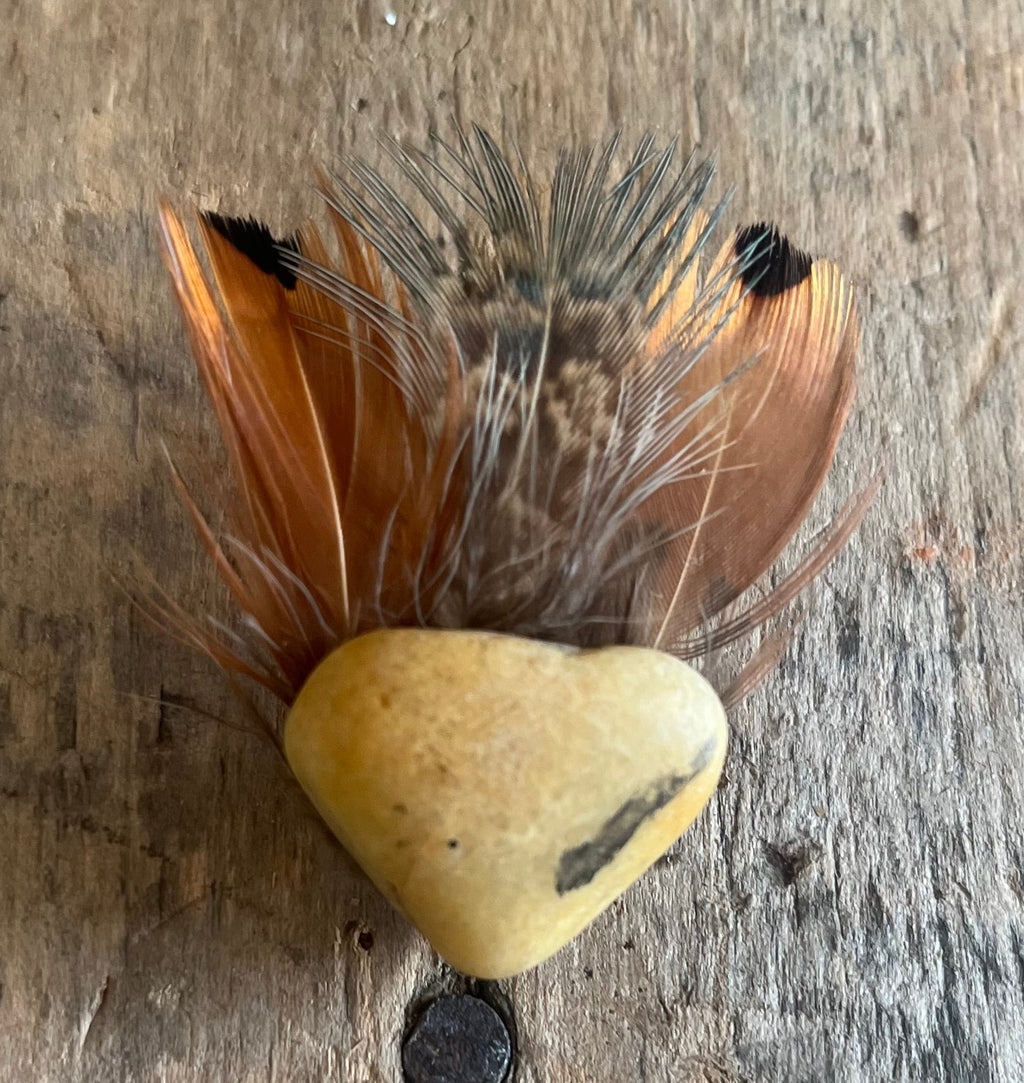 Heart Rock Feather Hat Pin