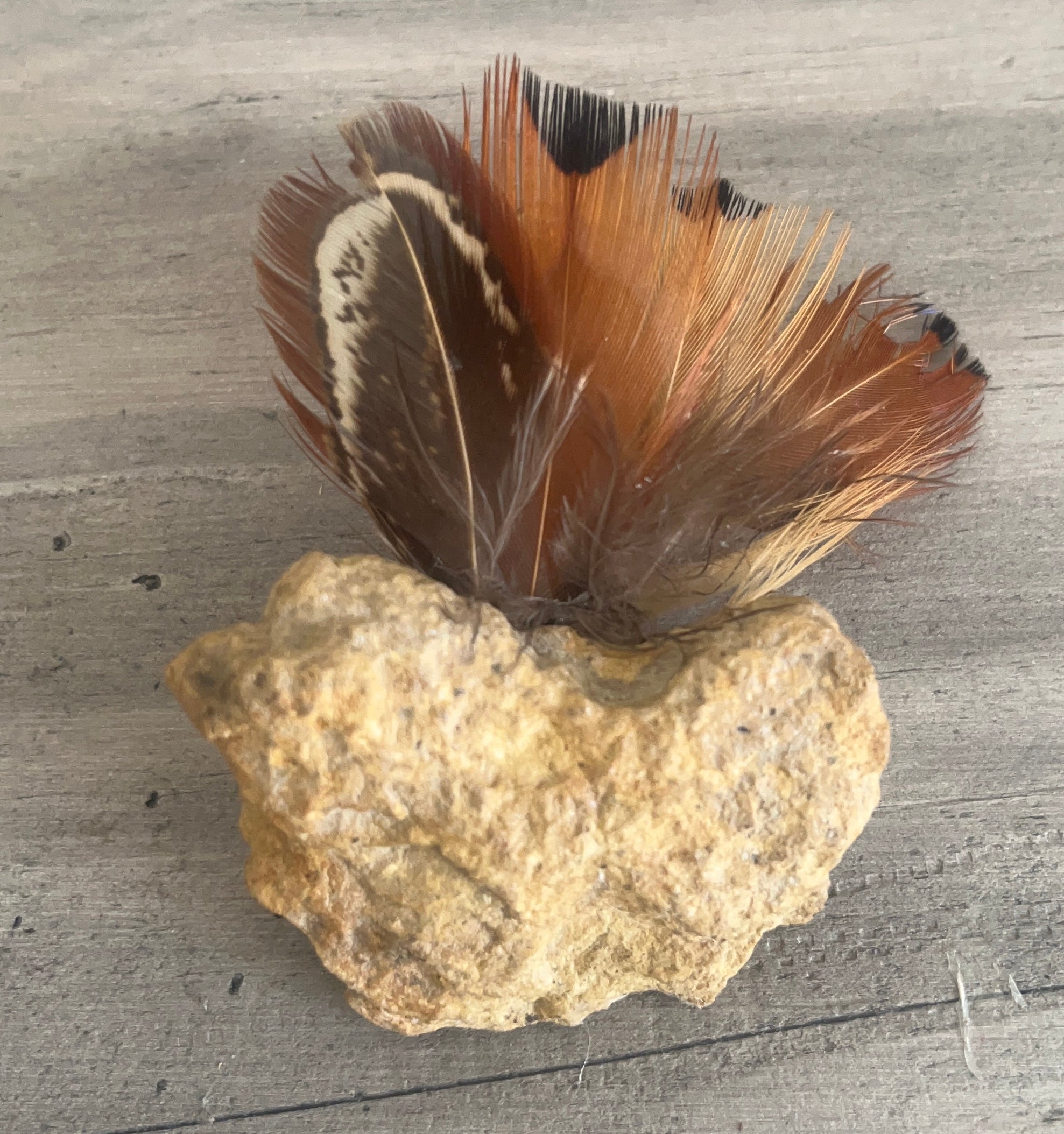 Heart Rock Feather Hat Pin