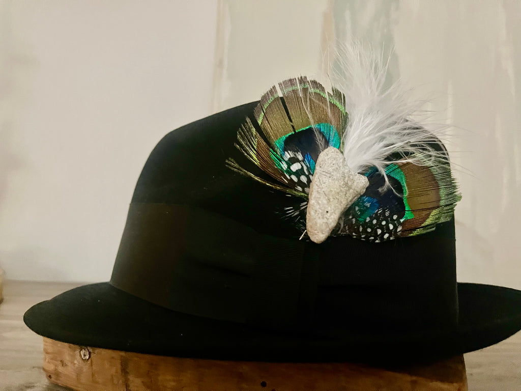 Heart Rock Feather Hat Pin