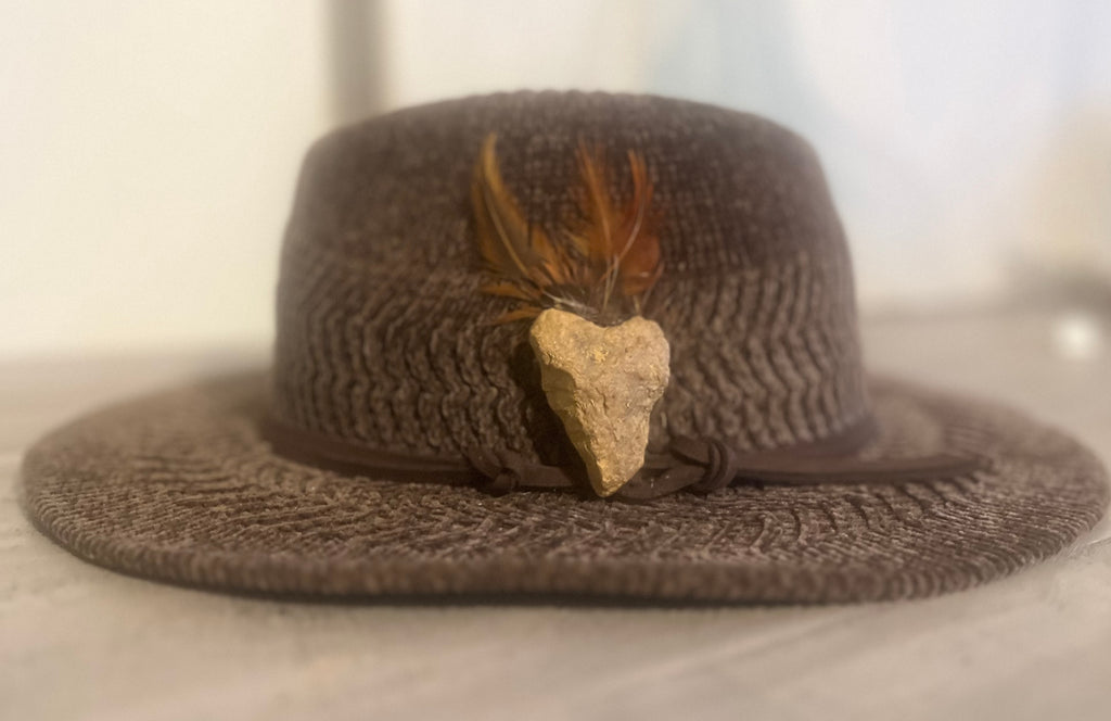 Heart Rock Feather Hat Pin