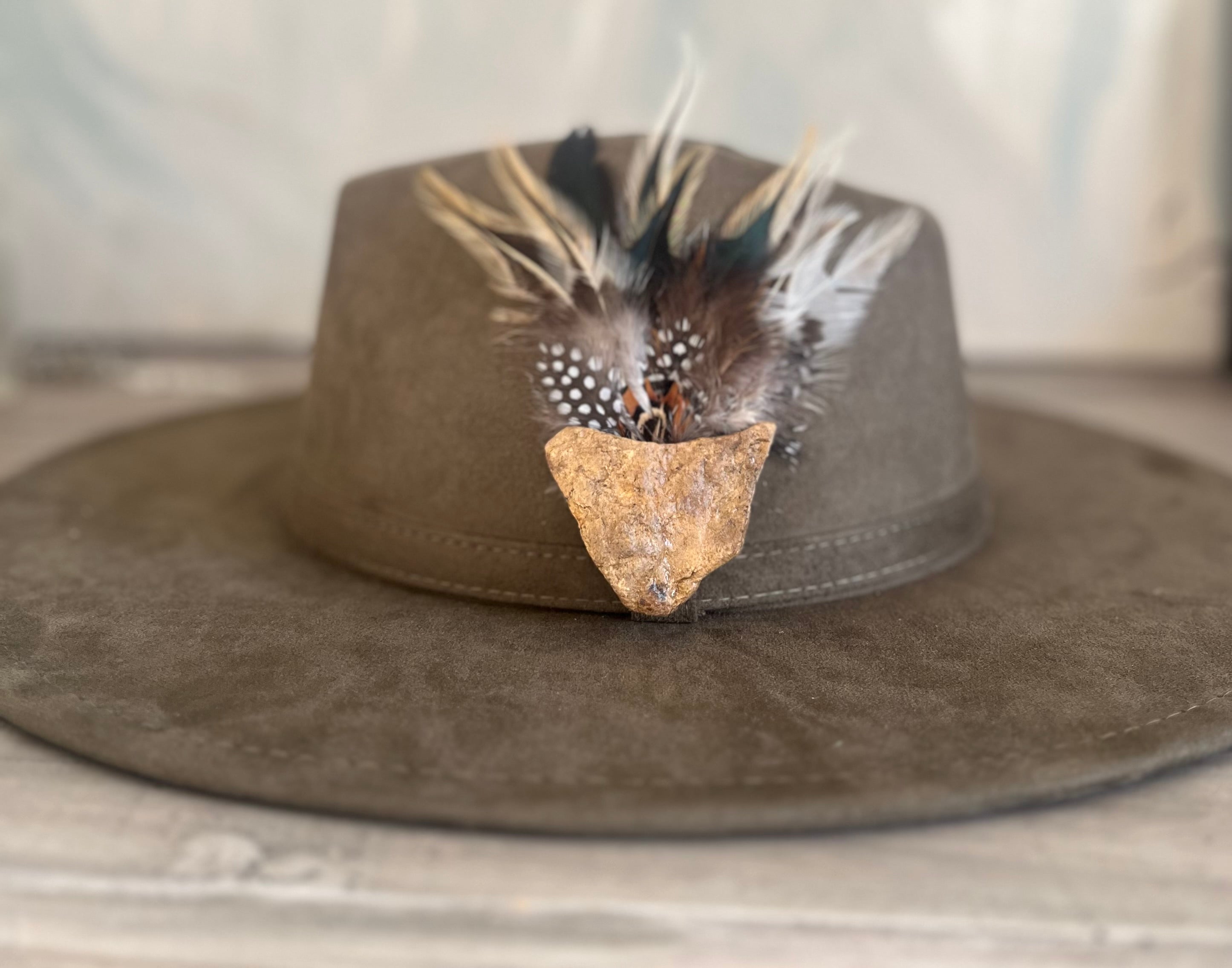 Heart Rock Feather Hat Pin