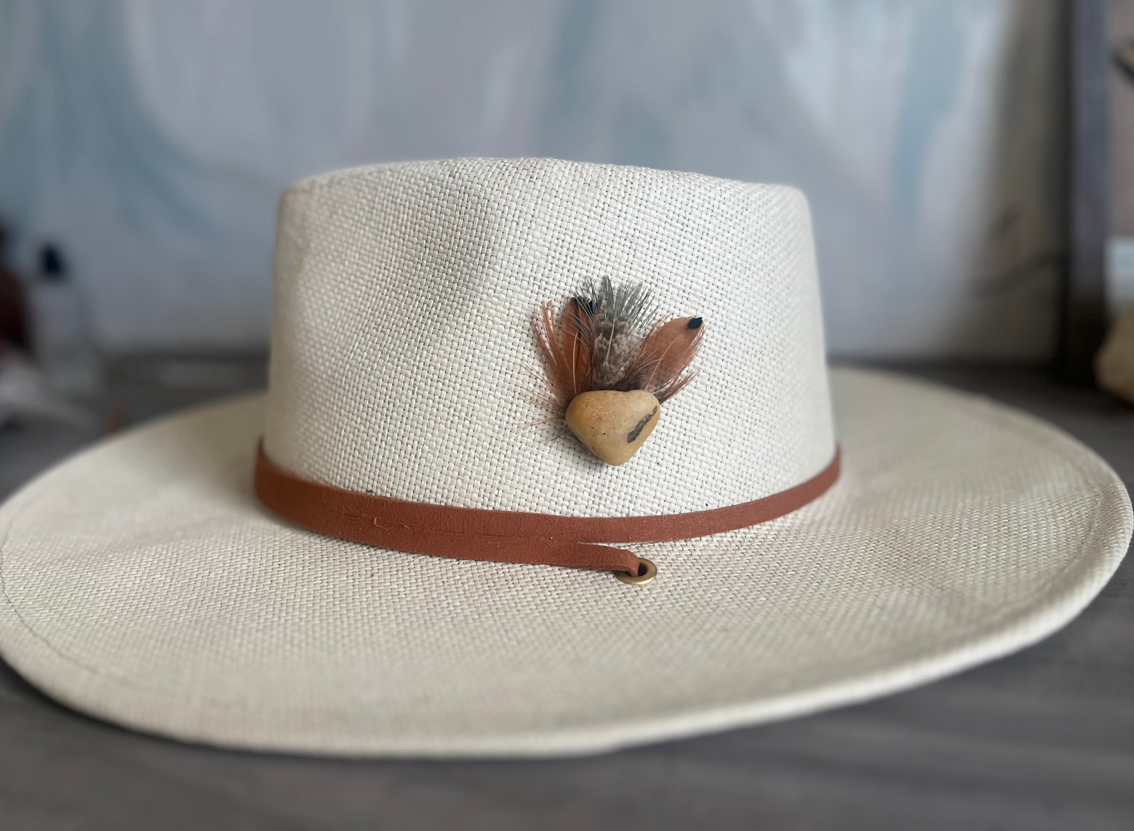 Heart Rock Feather Hat Pin