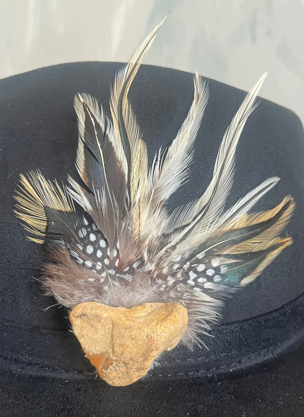 Heart Rock Feather Hat Pin