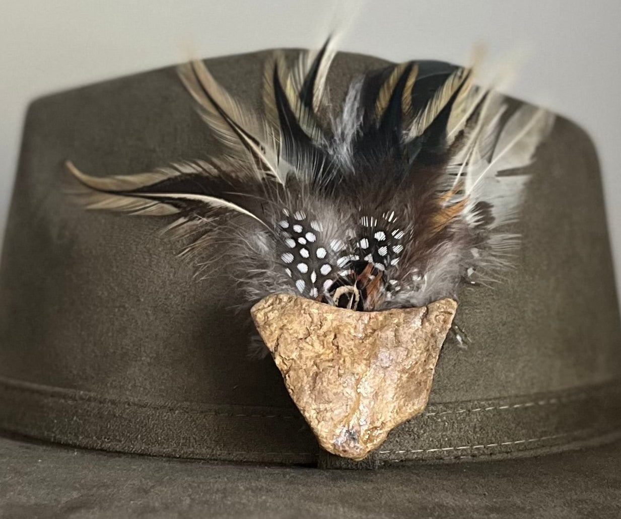 Heart Rock Feather Hat Pin