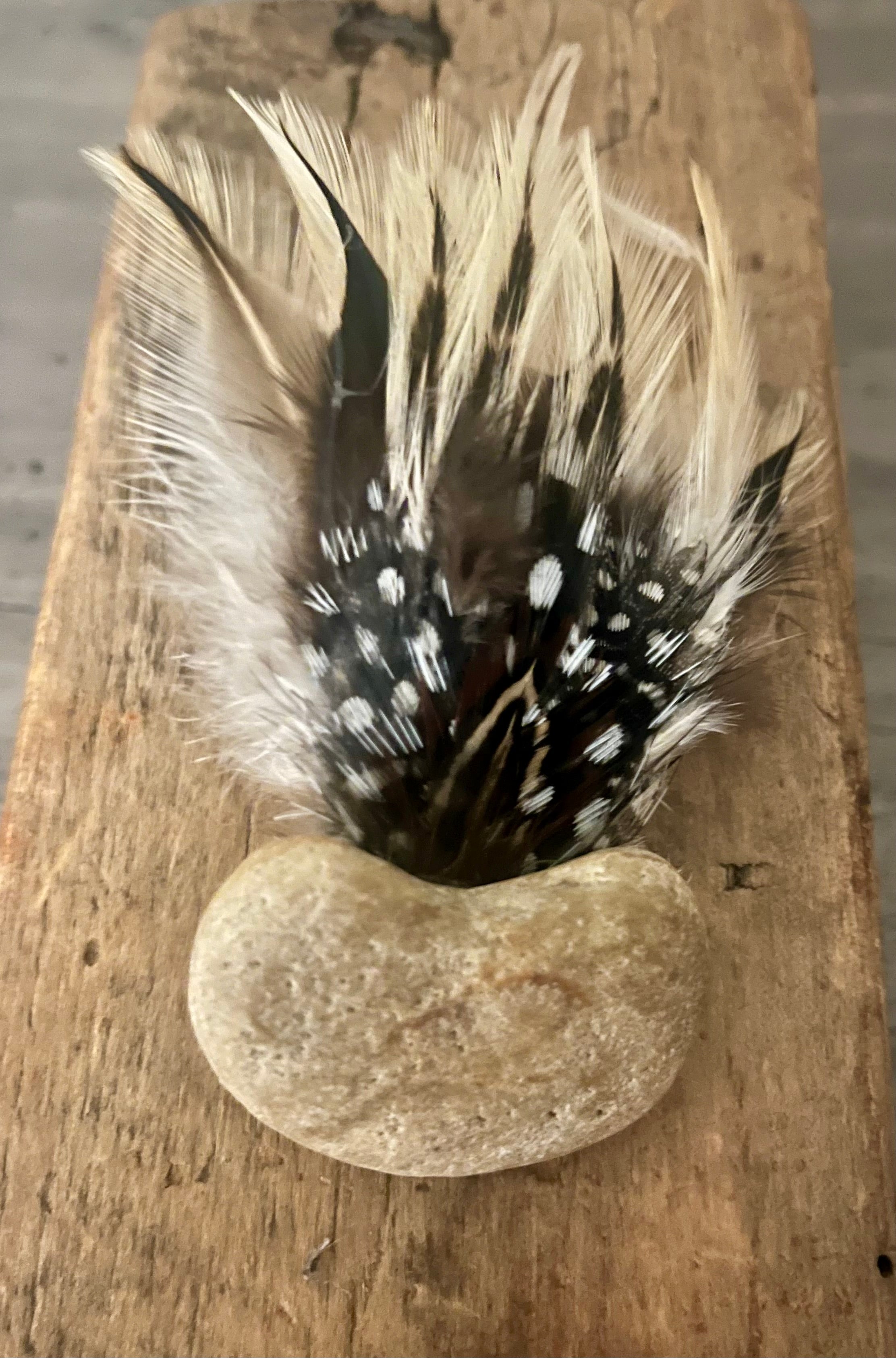Heart Rock Feather Hat Pin