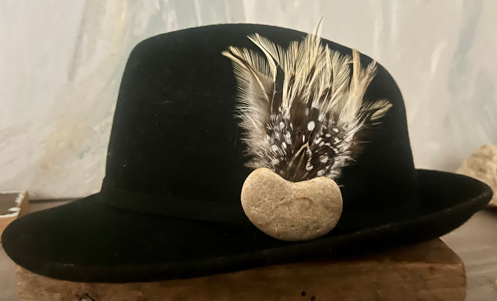 Heart Rock Feather Hat Pin