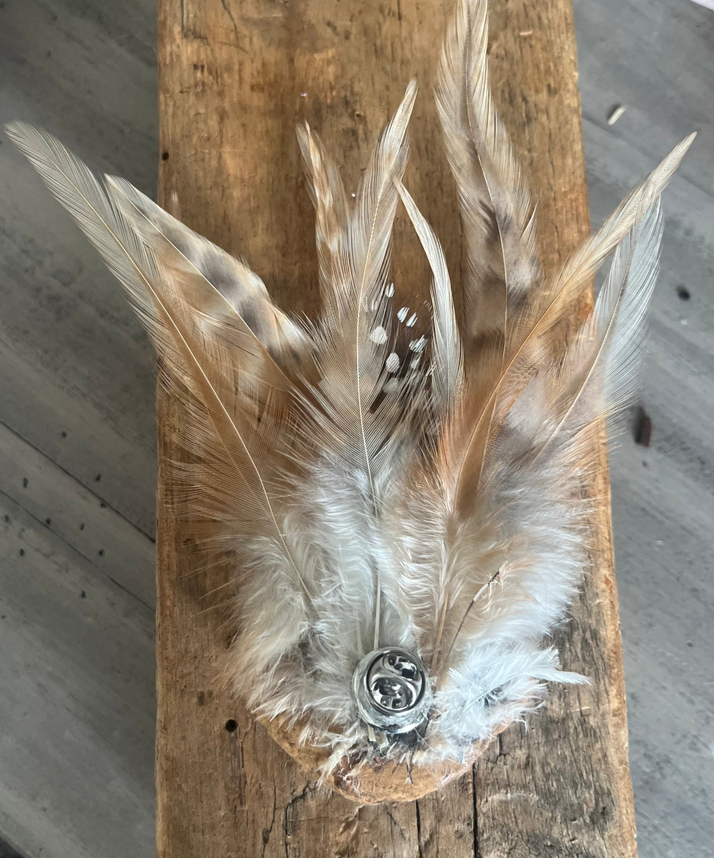 Heart Rock Feather Hat Pin