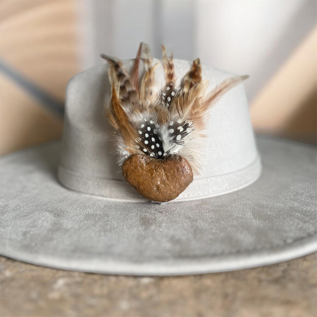 Heart Rock Feather Hat Pin