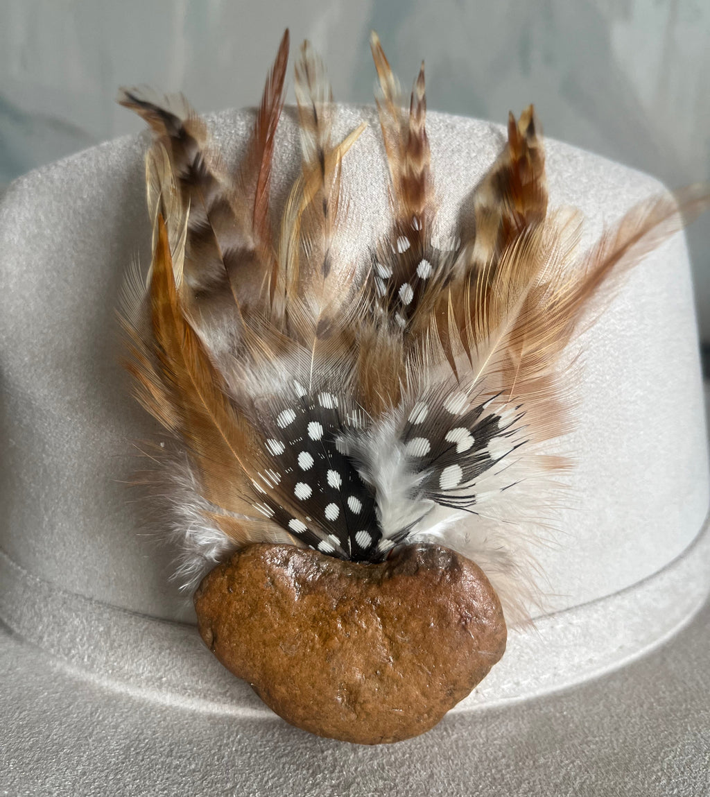 Heart Rock Feather Hat Pin