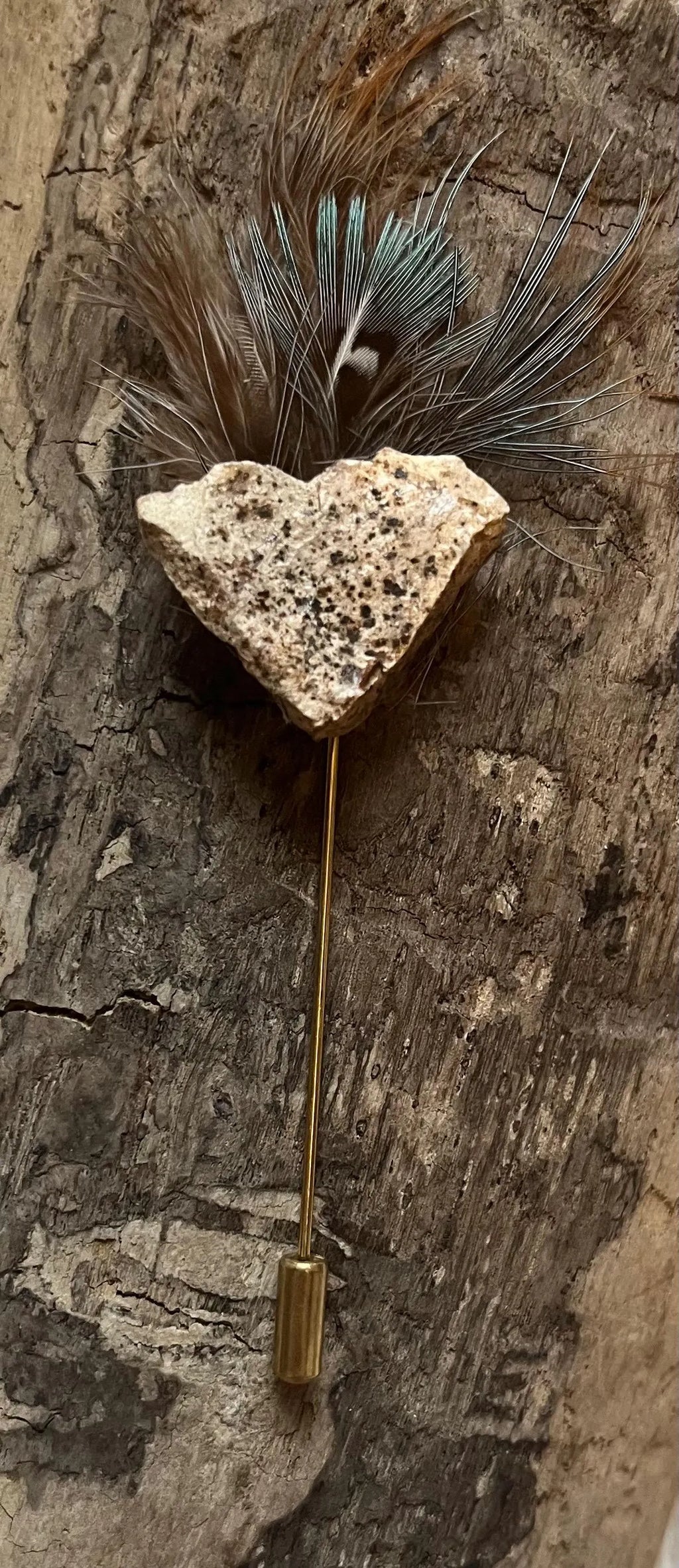 Heart Rock Feather Pin