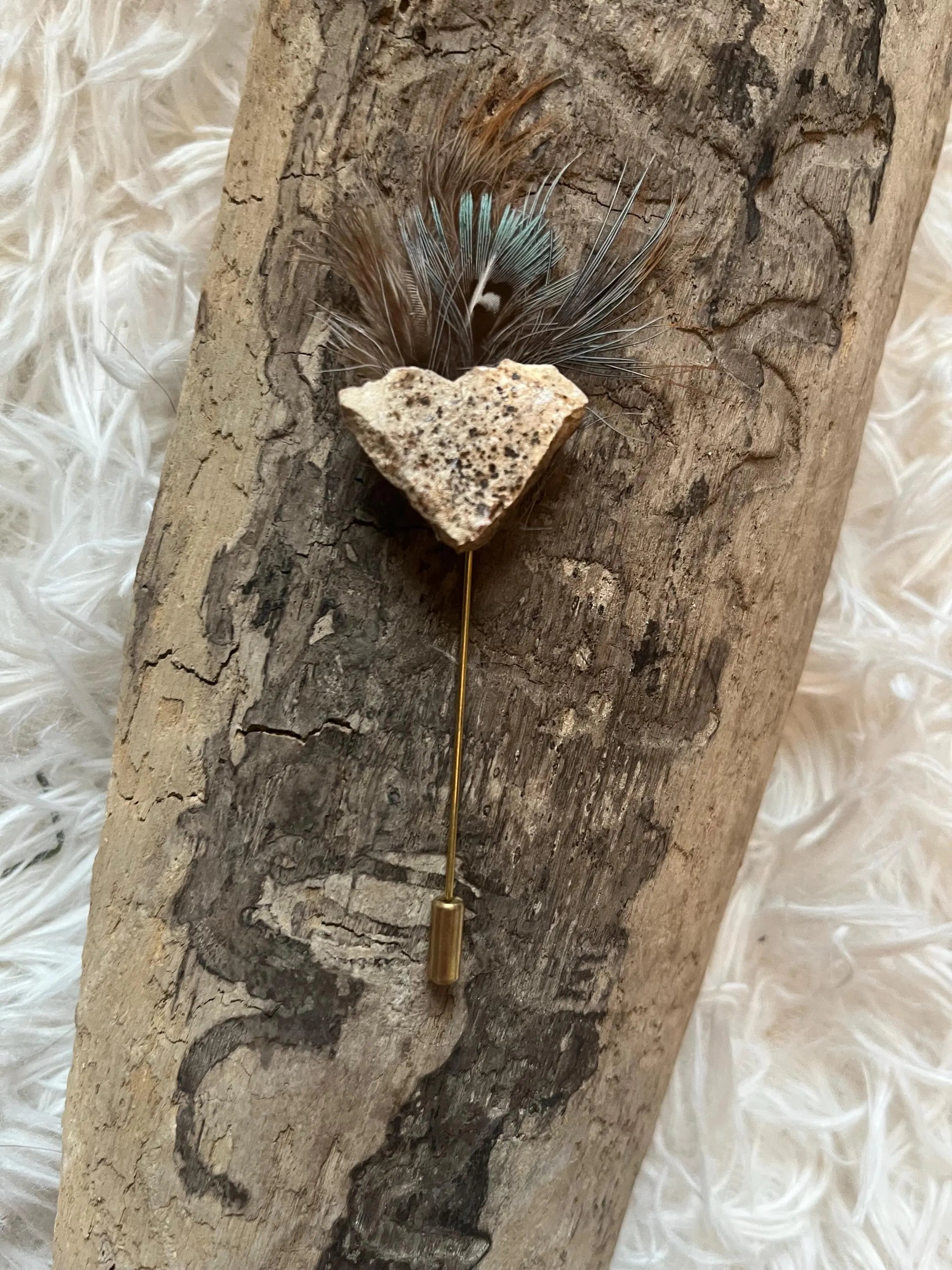 Heart Rock Feather Pin